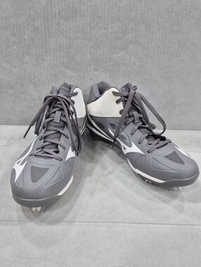 Mizuno Heist IQ Mid metal cleats men's 11 gray white ankle baseball 320500
